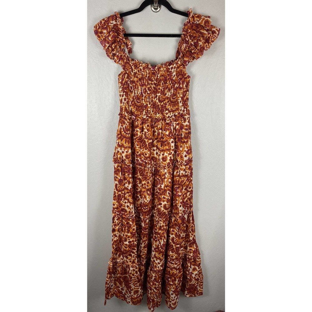 House Of Harlow 1960 Zoey Orange Tiered Smocked Maxi Dress Women’s Size SMALL